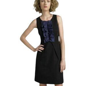 ANTHROPOLOGIE Leifsdottir Black Sheath Dress With Navy Ruffle